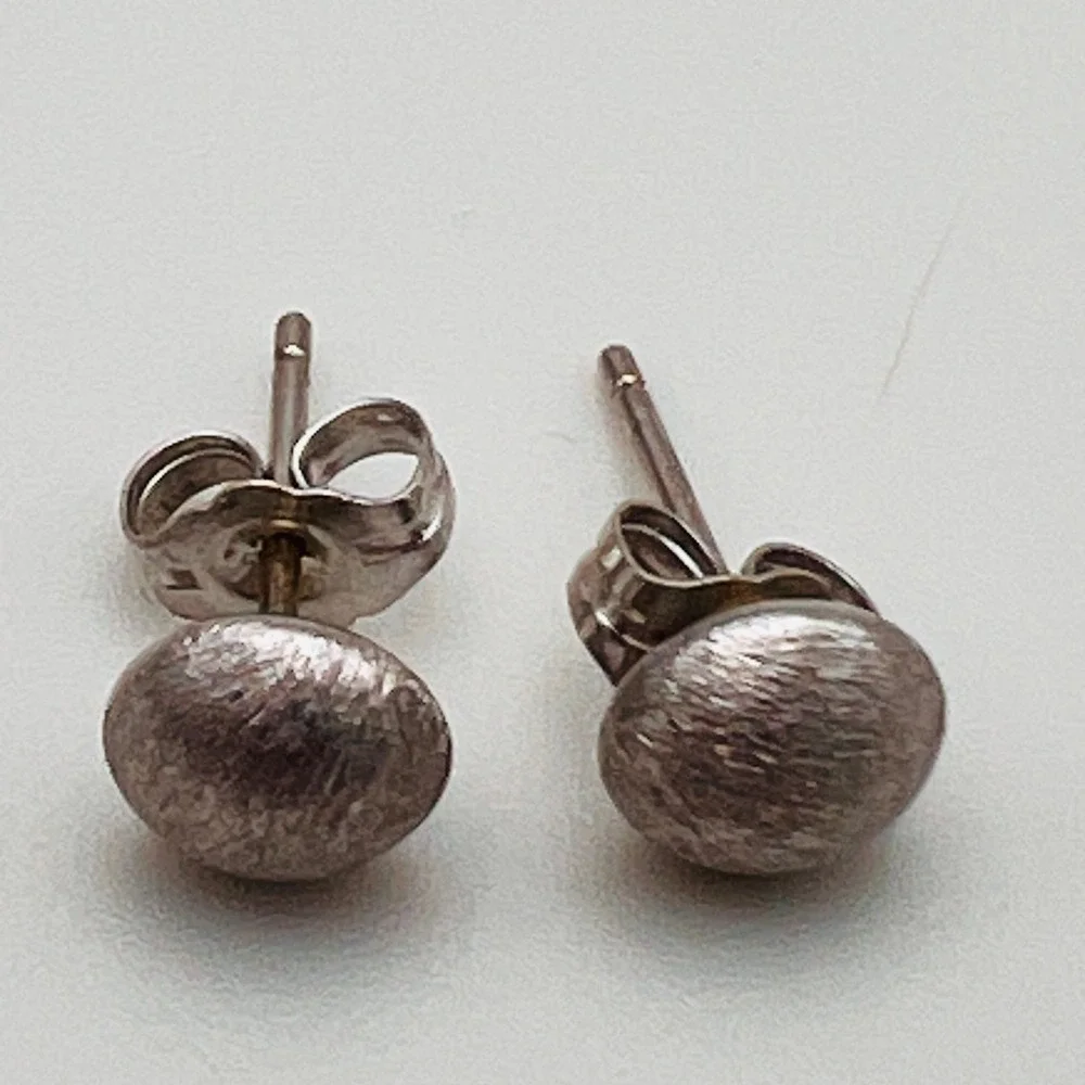 Vintage Brushed Dome Stud Earrings Silver Tone Small Textured Pierced Post